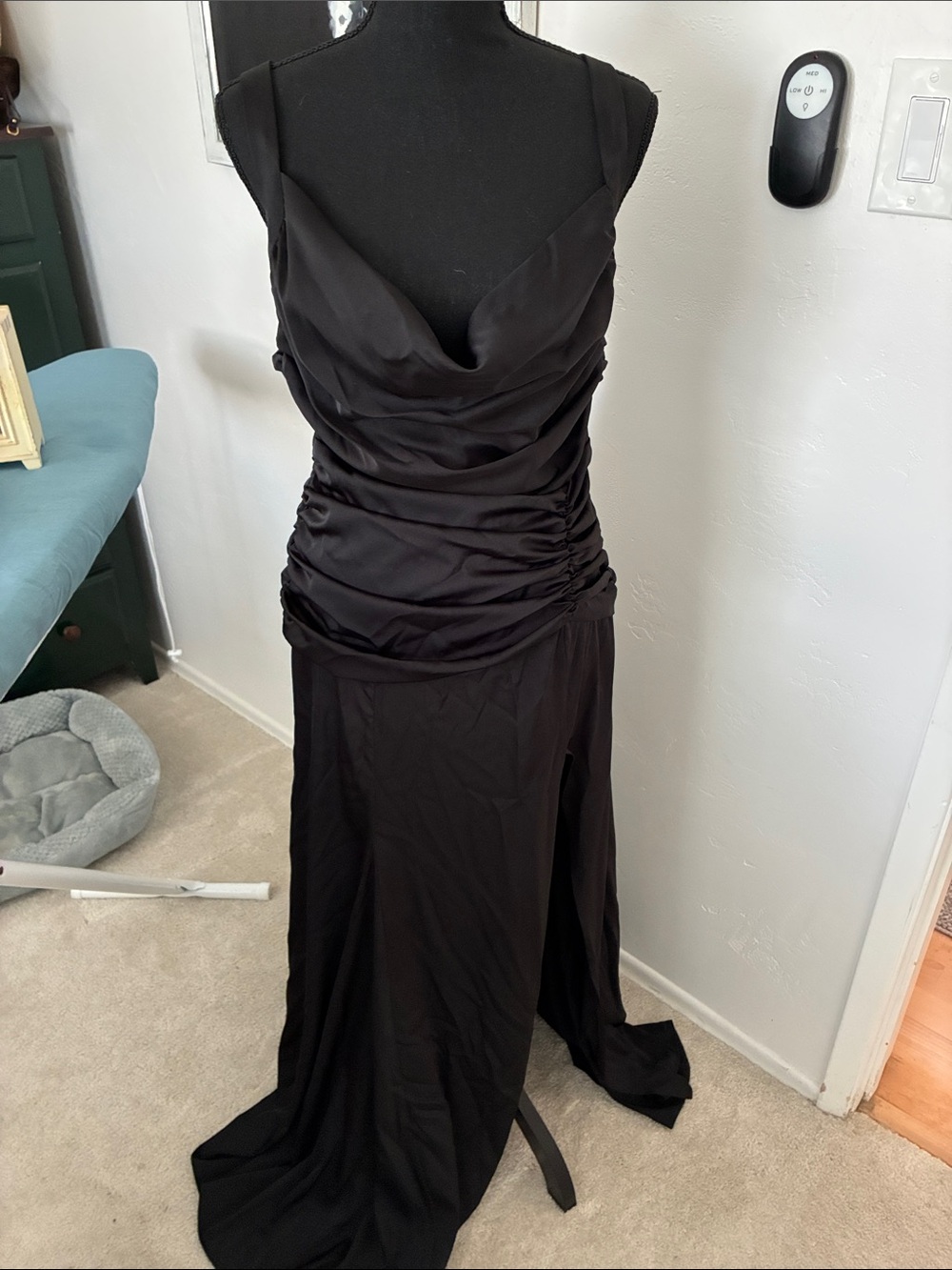 For Love And Lemons Black Cowl Ruched Evening Gown